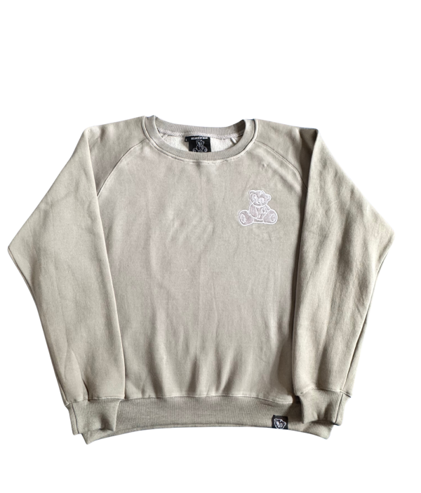Grey crewneck sweatshirt with teddy bear logo