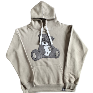 Grey teddy bear hoodie in organic cotton