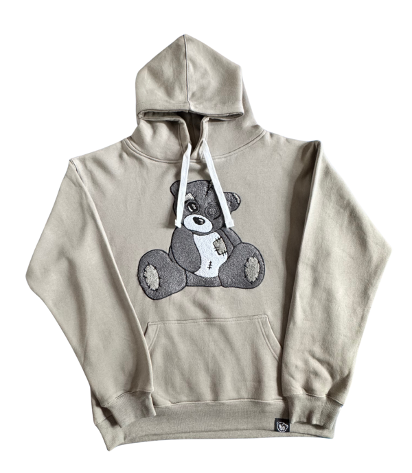 Grey teddy bear hoodie in organic cotton