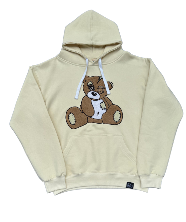 Cream teddy bear hoodie with embroidered logo