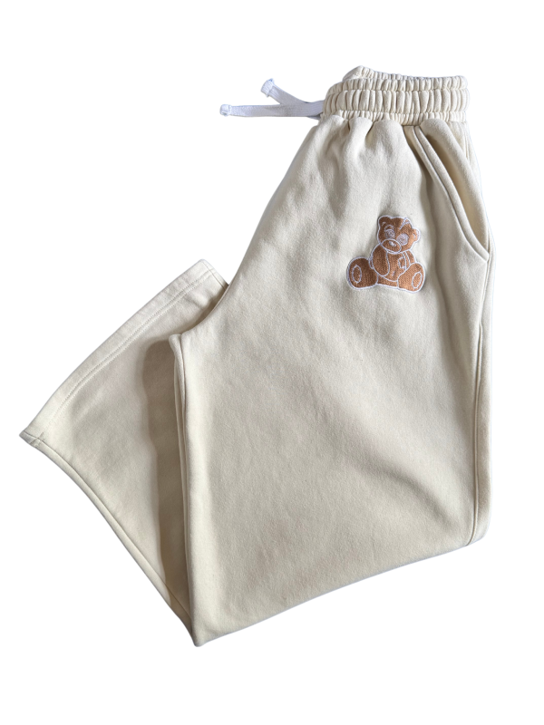 HoneyCream stacked jogger with teddy bear logo