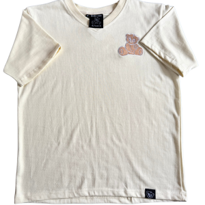 Organic cotton v-neck t-shirt with embroidered teddy bear