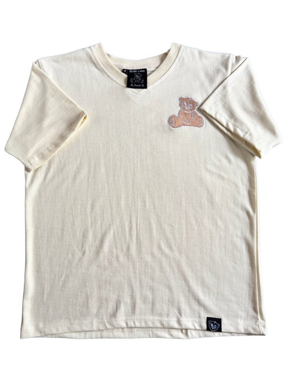 Organic cotton v-neck t-shirt with embroidered teddy bear